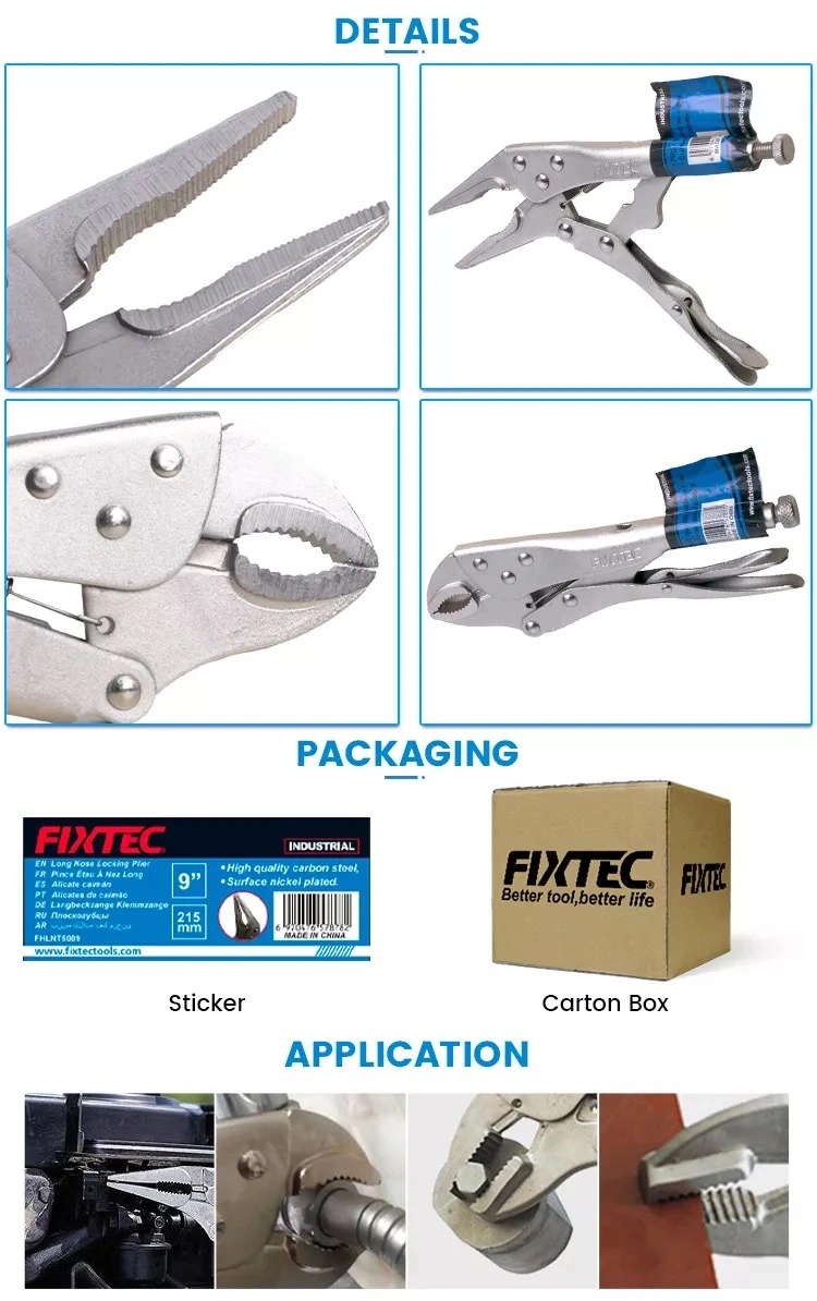 Fixtec 10&quot; 250mm CRV Steel TPR Handle Curved Jaw Locking Pliers with Wire Cutter