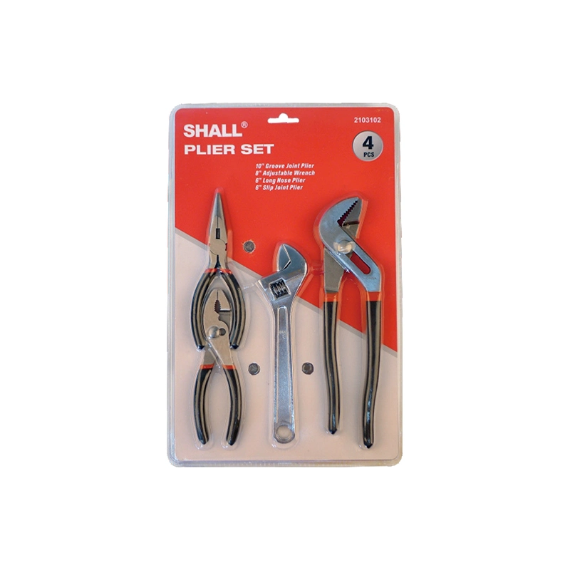 Shall 4PCS Pliers Set Blister Card Packed 10&quot; Groove Joint Plier and 8&quot; Adjustable Wrench with Long Nose and Slip Joint Plier