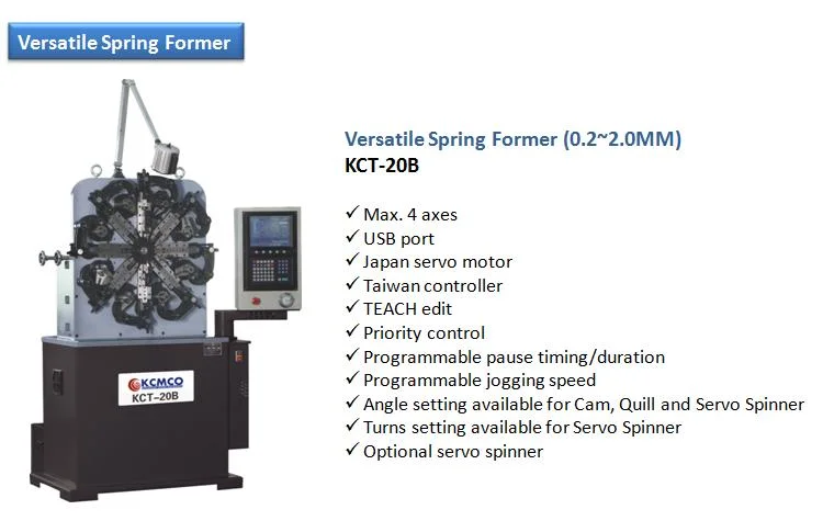 Custom Spring Coils &amp; Torsion Spring Machine with Stainless Steel Hydraulic Bending Machine KCT-20B 3 Axis 2.0mm Spring Forming Machine